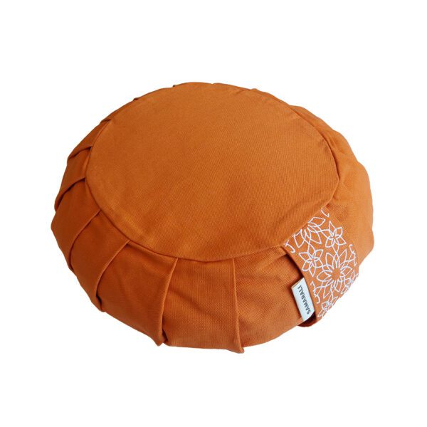 Zafu meditation cushion orange with white background